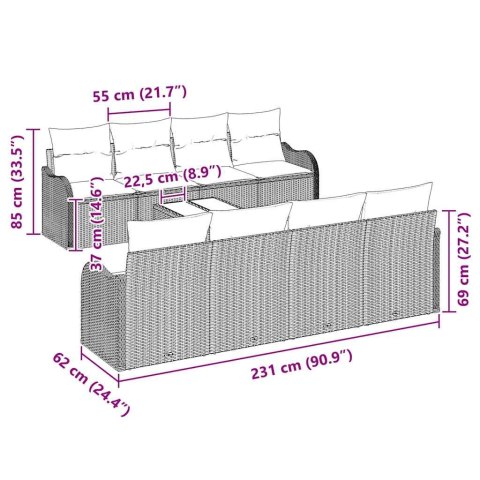 Zestaw Sof na Ogród z poduszką 9 pcs Beżowy i kremowy