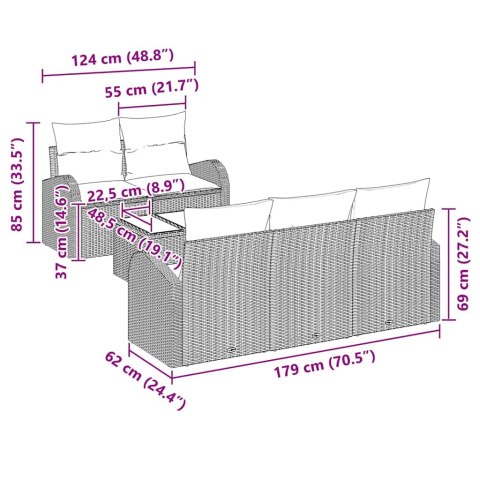 Zestaw Sof na Ogród 6 pcs Brązowy i Kremowy polirattan