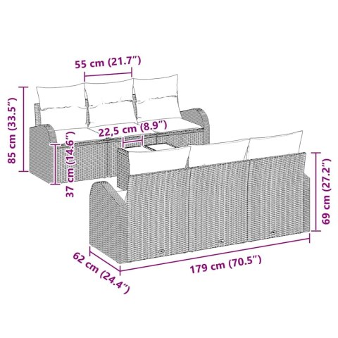 Zestaw Sof na Ogród 7 pcs Czarny i kremowy polirattan