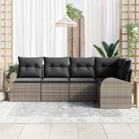 Zestaw Sof na Ogród z poduszką 5 pcs Szary polirattan