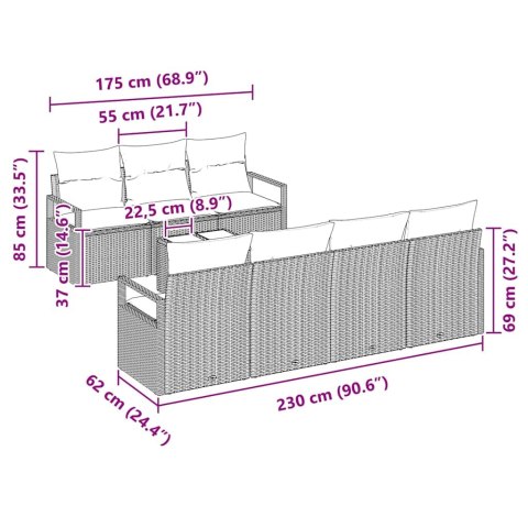 Zestaw Sof na Ogród z poduszką 8 pcs Czarny i kremowy