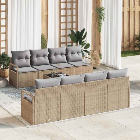 Zestaw Sof na Ogród z poduszką 9 pcs Beżowy i szary polirattan