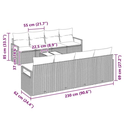 Zestaw Sof na Ogród z poduszką 9 pcs Czarny polirattan