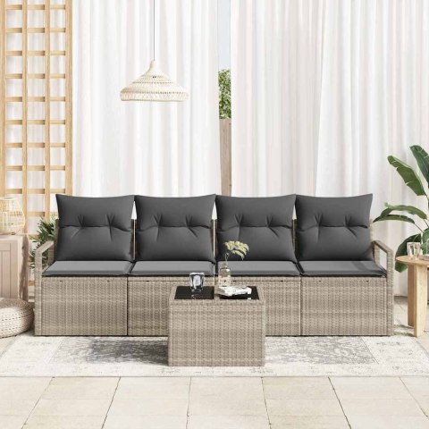 Zestaw Sof z poduszką 5 pcs Jasnoszary i ciemnoszary polirattan