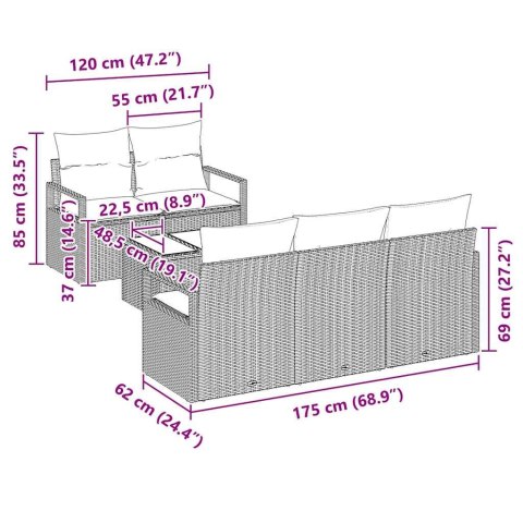 Zestaw Sof z poduszką 6 pcs Beżowy i kremowy polirattan