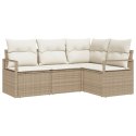 Zestaw Sof na Ogród z poduszką 4 pcs Beżowy i kremowy