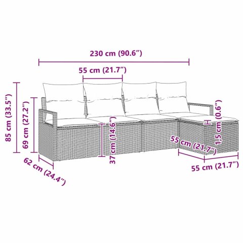 Zestaw Sof z poduszką 5 pcs Brązowy i Kremowy polirattan