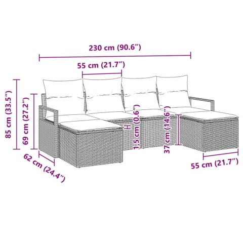 Zestaw Sof na Ogród z poduszką z przechowywaniem 6 pcs Czarny
