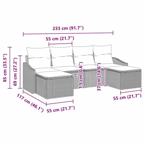 Zestaw do jadalni w ogrodzie z poduszką 6 pcs Brązowy i Kremowy