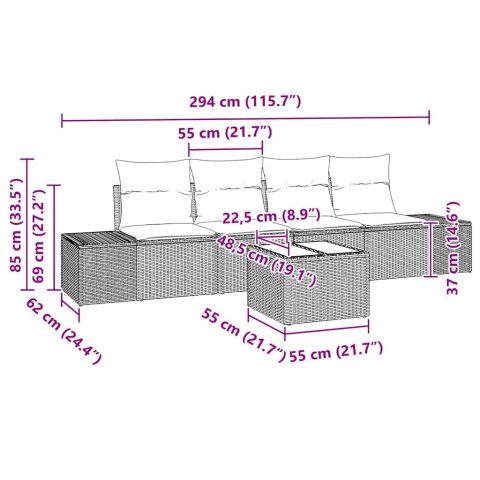 Zestaw Sof na Ogród 5 pcs Brązowy i Kremowy polirattan