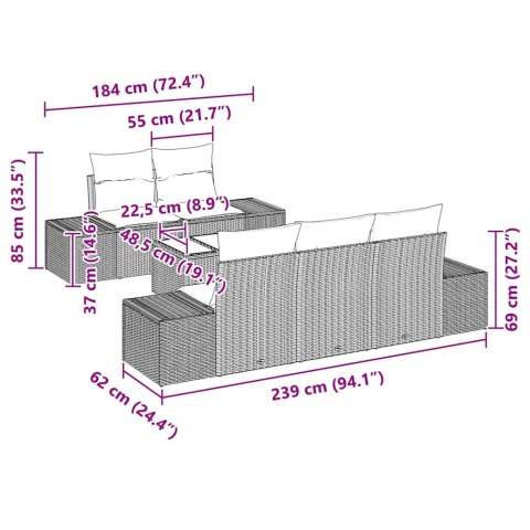 Zestaw Sof na Ogród 6 pcs Beżowy i kremowy polirattan
