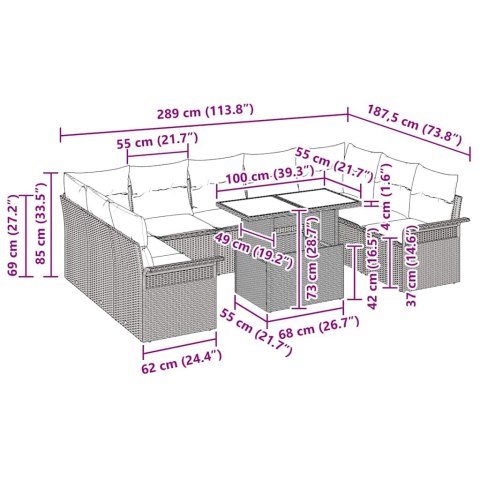 Zestaw Sof na Ogród z poduszką 10 pcs Brązowy Rattan poli