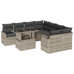 Zestaw Sof na Ogród z poduszką 9 pcs Jasnoszary Rattan poli
