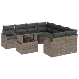 Zestaw Sof na Ogród z poduszką 9 pcs Szary Rattan poli