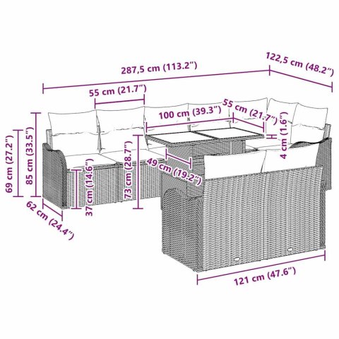 Zestaw Sof na Ogród z poduszką 9 pcs Czarny Rattan poli