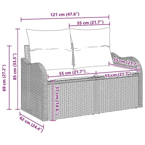 Zestaw Sof na Ogród z poduszką 9 pcs Czarny Rattan poli