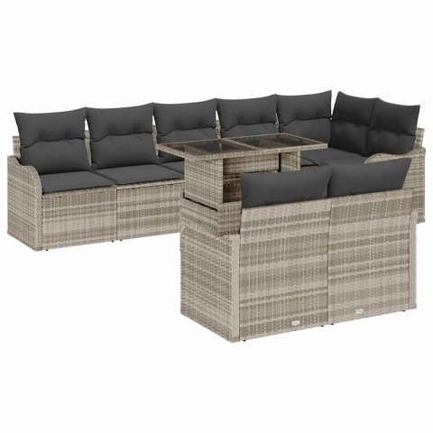Zestaw Sof na Ogród z poduszką 9 pcs Jasnoszary Rattan poli