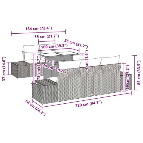 Zestaw Sof na Ogród z poduszką 6 pcs Brązowy i Kremowy