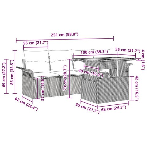Zestaw Sof na Ogród z przechowywaniem 5 pcs Czarny Polirattan