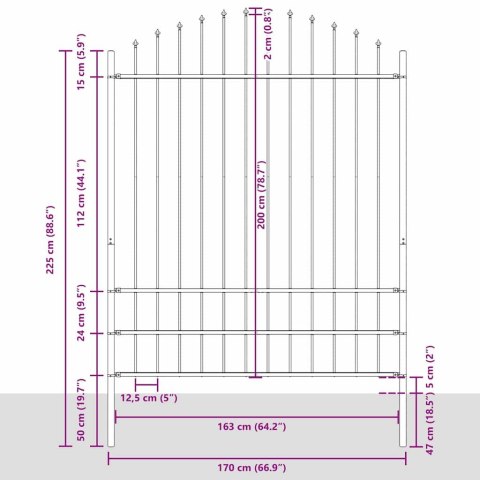 Ogrodzenie Ogrodowe Szary 1190 x 200 cm Stal malowana proszkowo