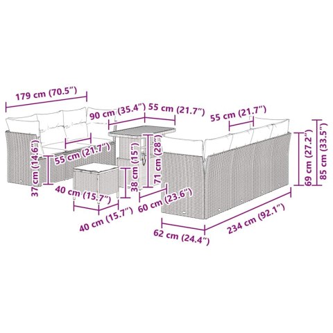 Zestaw Sof na Ogród 10 pcs Czarny polirattan