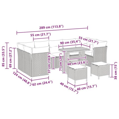 Zestaw Sof na Ogród 10 pcs Szary polirattan