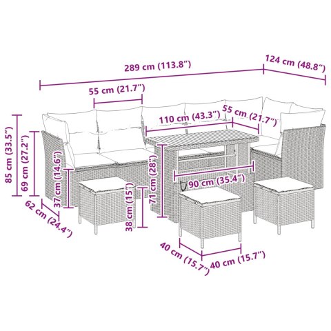 Zestaw Sof na Ogród 10 pcs Czarny polirattan