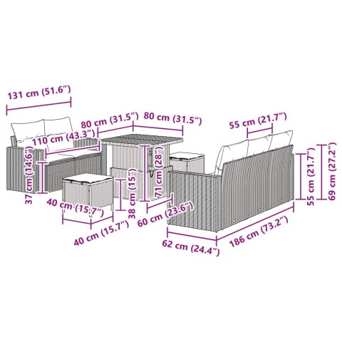 Zestaw Sof na Ogród z poduszką 8 pcs Czarny polirattan