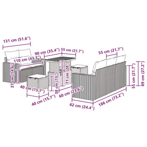 Zestaw Sof na Ogród z poduszką 8 pcs Czarny polirattan