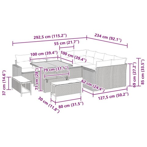 Zestaw Sof na Ogród 12 pcs Beżowy polirattan