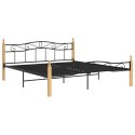 Rama łóżka, czarny metal i lite drewno dębowe, 180x200 cm