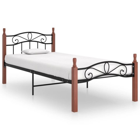 Rama łóżka, czarny metal i lite drewno dębowe, 90x200 cm