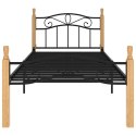 Rama łóżka, czarny metal i lite drewno dębowe, 90x200 cm