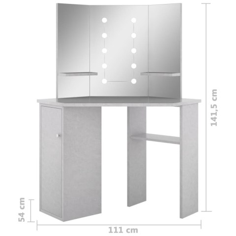 Toaletka narożna z LED, szarość betonu, 111 x 54 x 141,5 cm Toaletka narożna z LED, szarość betonu, 111 x 54 x 141,5 cm