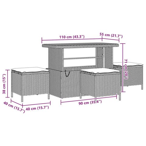 Zestaw Sof na Ogród z poduszką 14 pcs Czarny i kremowy