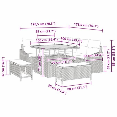 Zestaw Sof na Ogród z poduszką 8 pcs Beżowy i kremowy