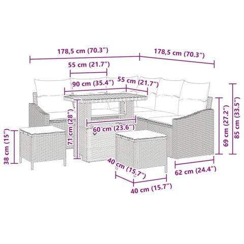 Zestaw Sof na Ogród z poduszką 8 pcs Beżowy i kremowy