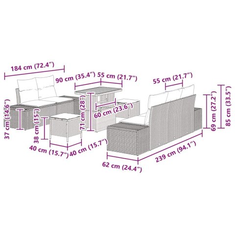 Zestaw Sof na Ogród z poduszką 8 pcs Czarny Polirattan