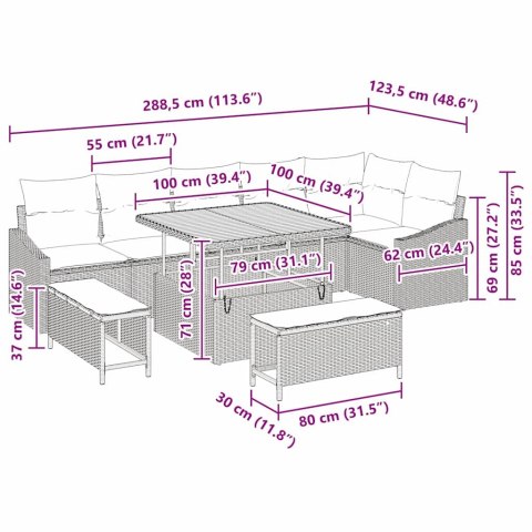 Zestaw Sof na Ogród z poduszką 9 pcs Czarny Polirattan