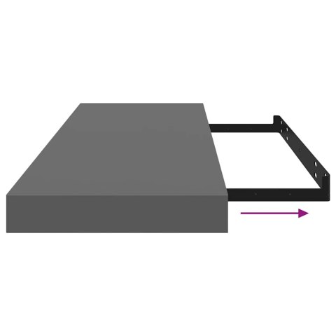 Półki ścienne, 2 szt, wysoki połysk, szare, 80x23,5x3,8 cm, MDF