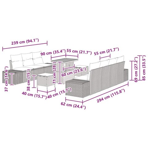 Zestaw Sof na Ogród z poduszką 10 pcs Czarny Polirattan