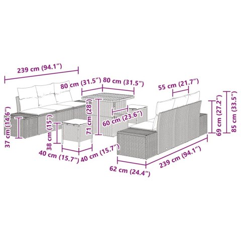 Zestaw Sof na Ogród z poduszką 9 pcs Czarny i kremowy