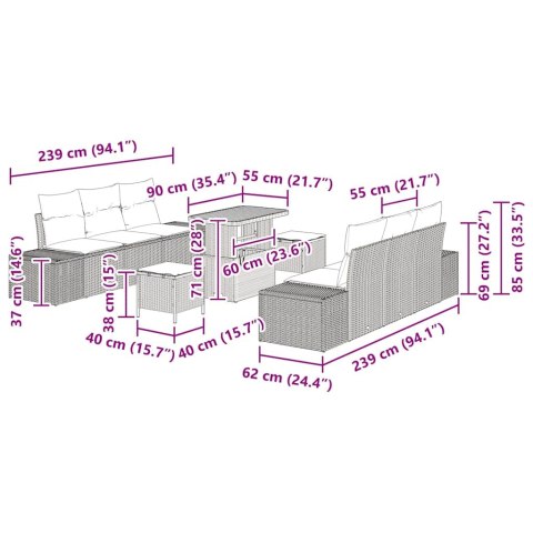 Zestaw Sof na Ogród z poduszką 9 pcs Czarny i kremowy