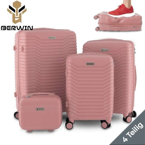 Zestaw 4 walizek podróżnych z beautycase - twarda skorupa, kółka 360° TSA