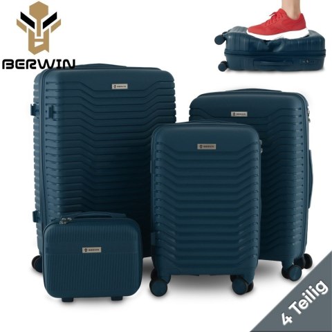Zestaw 4 walizek podróżnych z beautycase - twarda skorupa, kółka 360°, TSA