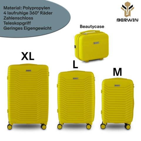 Zestaw 4 walizek podróżnych z beautycase - twarda skorupa, kółka 360°, zamek TSA