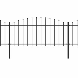 Panele ogrodzeniowe z grotami, stal, (0,5-0,75)x11,9 m, czarne