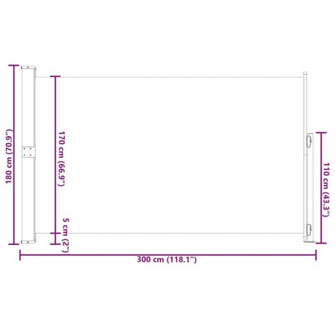 Zwijana markiza boczna na taras, 180x300 cm, czarna