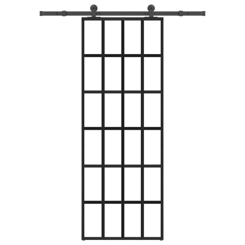 Drzwi przesuwne z osprzętem, szkło ESG i aluminium, 76x205 cm