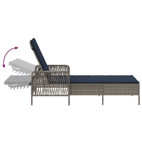 Leżak z poduszką 2-osoba 2 pcs Szary polirattan